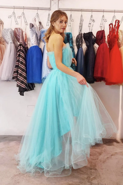 Shop Annakoo 2022 Turquoise Tulle High Low Ruffles A Line Sweetheart Prom Formal Dress Under 125