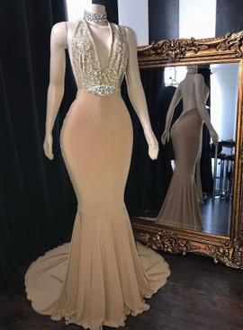 Shop Annakoo 2022 Champagne Trumpet Mermaid Sparkle Beading Backless Prom Formal Dress Under 188