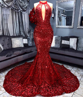 Shop 2022 ANNAKOO Red Halter Sequin Keyhole Trumpet Mermaid Backless Prom Formal Dress Under 338