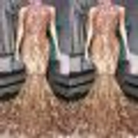Shop Annakoo 2022 Gold High Neck Sequin Beading Luxury Sequin Prom Formal Dress Under 425