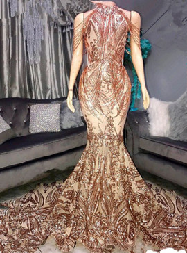 Shop Annakoo 2022 Gold High Neck Sequin Beading Luxury Sequin Prom Formal Dress Under 425