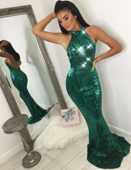 Shop Annakoo 2022 Halter Sequin Green Bling Bling Backless Trumpet Mermaid Prom Dress Under 165