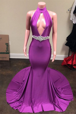 Shop Annakoo 2022 Purple V Neck Trumpet Mermaid Elastic Satin Prom Formal Dress Under 168