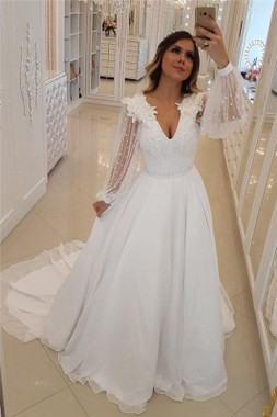 Shop 2022 Annakoo White Long Sleeve Tulle Beading V Neck Prom Dress Under 199