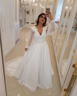 Shop 2022 Annakoo White Long Sleeve Tulle Beading V Neck Prom Dress Under 199