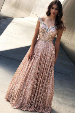 Shop 2022 ANNAKOO Off The Shoulder Beading Rose Gold Sequin Prom Dress Under 199