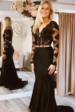Shop Annakoo 2022 Black Long Sleeves Open Back Trumpet Mermad Prom Dress Under 175