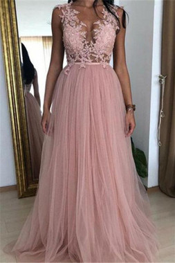 Shop Annakoo 2022 Dusty Pink Tulle Appliques V Neck Prom Formal Dress Under 169