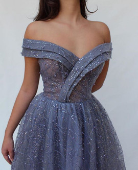 Shop 2022 ANNAKOO Blue Off The Shoulder Sparkle Prom Formal Dress Under 199
