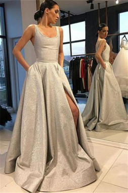 Shop 2022 ANNAKOO Sequin Silver Straps A Line Long Formal Prom Dress With Pockets Under 199
