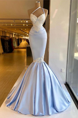 Shop 2022 Annakoo Baby Blue One Shoulder Mermaid Appliques Prom Formal Dress Under 199