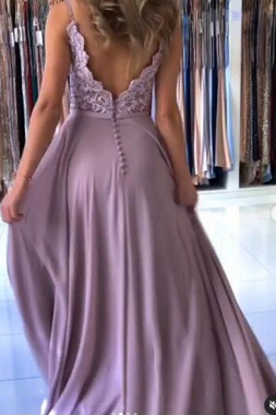 Shop 2022 ANNAKOO Lavender Chiffon Straps Appliques Backless Prom Formal Dress under 138