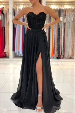 Shop 2022 ANNAKOO Black Sweetheart Appliques Beading Chiffon Prom Dress Under 139