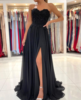 Shop 2022 ANNAKOO Black Sweetheart Appliques Beading Chiffon Prom Dress Under 139