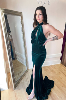 Shop 2022 ANNAKOO Dark Green Velvet Sheath Column Backless Prom Dress Under 159