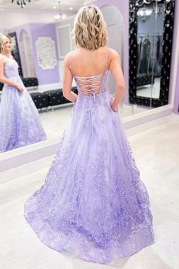 Shop 2022 Annakoo Lilac Backless Tulle Sexy Appliques Formal Prom Dress Under 200