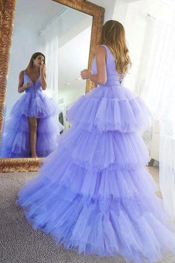 Shop 2022 ANNAKOO Lilac Tulle High Low Tieres Beading Prom Dress under 199