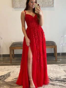 Shop 2022 ANNAKOO Red Straps Lace Sexy Backless Formal Prom Dress Under 179