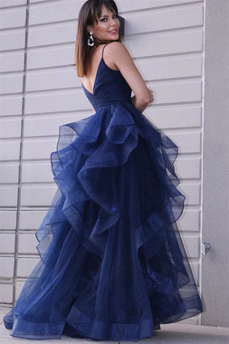 Shop 2022 Navy Blue High Low Tulle Ruffles A Line Prom Dress Under 152