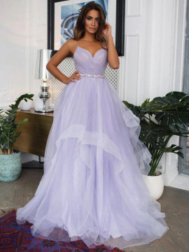 Shop 2022 ANNAKOOV Neck Purple Beading Pleats Backless A Line Prom Dress Under 175
