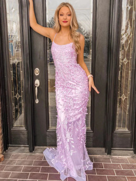 Shop 2022 ANNAKOO Lilac Mermaid Appliques Tulle Backless Prom Dress Under 189
