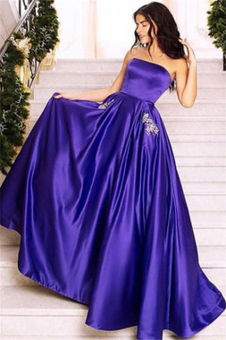 Shop 2022 ANNAKOO Purple Strapless Beading Pockets Satin Prom Formal Dress Under 128