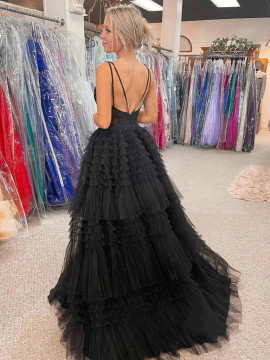 Shop 2022 ANNAKOO Black High Low Tulle Ruffles A Line Prom Dress Under 158