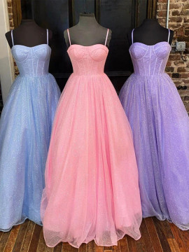 Buy 2022 Annakoo Spaghetti Straps Tulle Lilac Sparkle A Line Prom Dress Under 158