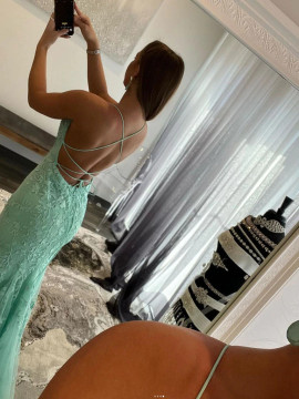 Shop 2022 Annakoo Mint Halter Tulle Appliques Trumpet Sexy Backless Prom Dress Under 178
