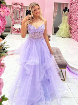 Buy Annakoo 2022 V Neck Beading Purple Lavender Floral Long Prom Dress Under 189