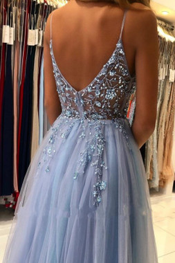 Shop 2022 Blue Sexy Glitter Side Slit Evening Prom Dress Under 148