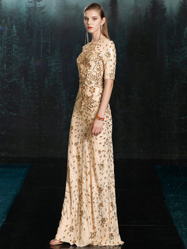 Shop 2022 Gold Half Sleeve Sequin A Line Mother Of The Bride Dress Under 298