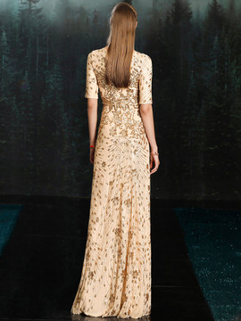 Shop 2022 Gold Half Sleeve Sequin A Line Mother Of The Bride Dress Under 298