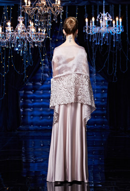 Two Piece Wrap Champagne Tea Length Mother Of The Bride Dress