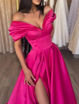 Shop 2022 ANNAKOO High Split Hot Pink Floor Length Off Shoulder Prom Dress Under 129