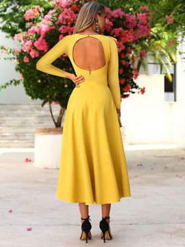 Shop 2022 Yellow Backless Spandex Ankle Length Prom Dress Under 129
