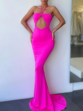 Shop 2022 Annakoo Cut Out Sexy Spandex Pink Trumpet Mermaid Prom Dress Under 124