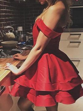 Shop 2022 ANNAKOO Off The Shoulder Satin Ruffles Short Mini Homecoming Dress Under