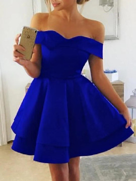 Shop 2022 ANNAKOO Off The Shoulder Satin Ruffles Short Mini Homecoming Dress Under