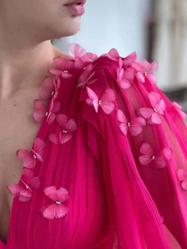 Shop 2022 ANNAKOO Long Sleeve Butterfly Pink Chiffon Prom Dress Under 164