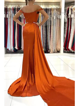 Shop 2022 Annakoo Brown Off The Shoulder Sheath Column Pleats Prom Dress Under 157