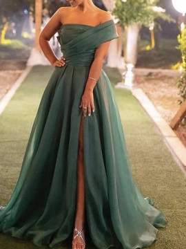 Shop 2022 High Split Green Tulle A Line Prom Formal Dress Under 165