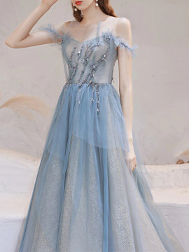 Shop Annakoo 2022 Puffy Blue Tulle Beading Lace Up Formal Prom Dress Under 167