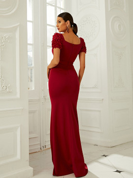 Shop 2023 ANNAKOO Short Sleeve Burgundy Spandex Trumpet Mermaid Prom Dress Under 99