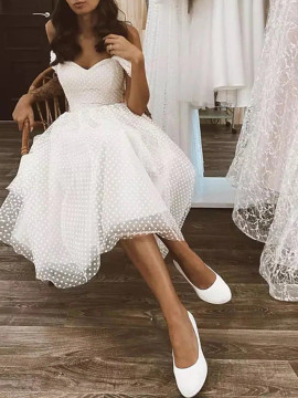 Shop 2023 ANNAKOO Off The Shoulder White Tulle Short Mini Homecoming Dress Under 119