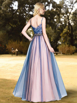 Shop 2023 Annakoo Champagne Blue Tulle  Spaghetti Straps  A Line Prom Dress Under 124