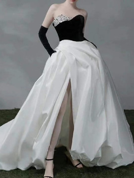 Shop 2023 ANNAKOO Black And White Satin Ball Gown Beading Prom Dress Under 188