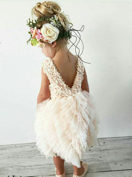 Pearl Pink Tiered Tulle Ball Gown Flower Girl Dress