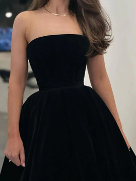 Shop 2023 ANNAKOO Strapless Tea Length Black Velvet Homecoming Dress Under 125