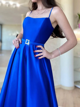 Shop 2023 ANNAKOO Backless Royal Blue Satin Long Prom Dress with High Slit Under 145